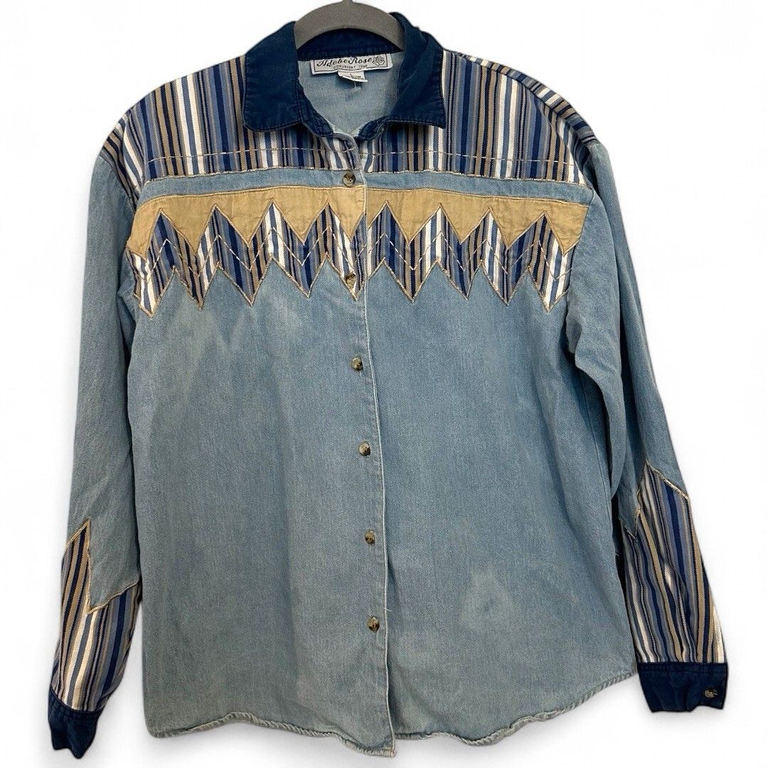 Vintage 90s Adobe Rose Denim Jean Shirt Jacket Western Cowgirl Yellowstone L